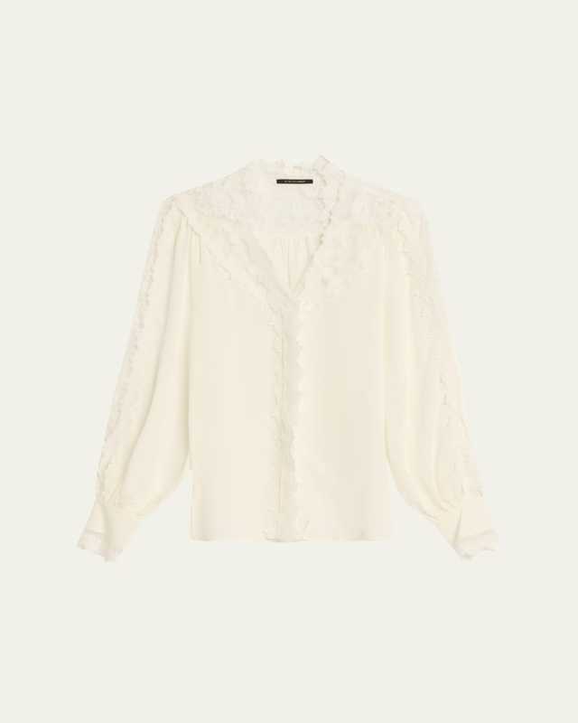 Miguel Embroidered Sheer-Inset Silk Blouse